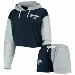 Coupon π Women's FOCO Navy/Gray New York Yankees Color-Block Pullover Hoodie & Shorts Lounge Set π