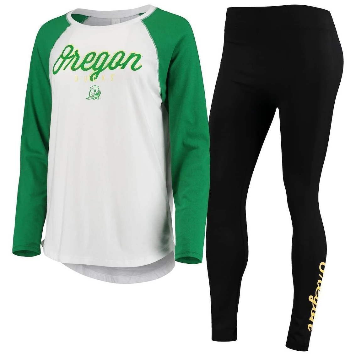 Hot Sale π Women's ZooZatz White/Black Oregon Ducks Raglan Long Sleeve T-Shirt & Leggings Sleep Set β¨ - Image 2