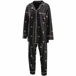 Brand new ⌛ Women's WEAR By Erin Andrews Black New Orleans Saints Long Sleeve Button-Up 👕 Shirt & Pants Sleep Set 🎉