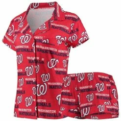 Coupon 💯 Women's Concepts Sport Red Washington Nationals Zest Allover Print Button-Up 👕 Shirt & Shorts Sleep Set ✨