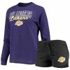 Buy 👍 Women's Concepts Sport Heathered Black/Heathered Purple Los Angeles Lakers Raglan Long Sleeve T-Shirt & Shorts Sleep Set 🥰