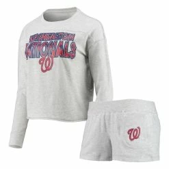 Brand new π Women's Concepts Sport Heathered Gray Washington Nationals Crossfield Long Sleeve T-Shirt & Shorts Sleep Set β€οΈ