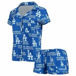 Coupon 🔥 Women's Concepts Sport Royal Los Angeles Dodgers Zest Allover Print Button-Up 👚 Shirt & Shorts Sleep Set ❤️
