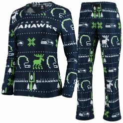 Cheap π Women's FOCO College Navy Seattle Seahawks Ugly Pajamas Set π