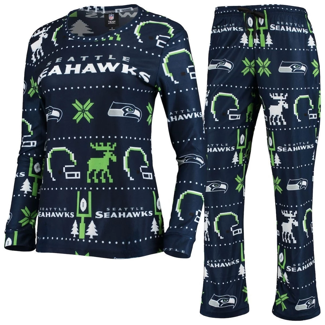 Cheap π Women's FOCO College Navy Seattle Seahawks Ugly Pajamas Set π - Image 2