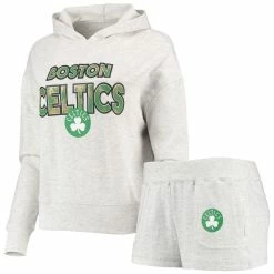 New π Women's Concepts Sport Cream Boston Celtics Crossfield Long Sleeve Hoodie Top & Shorts Sleep Set π